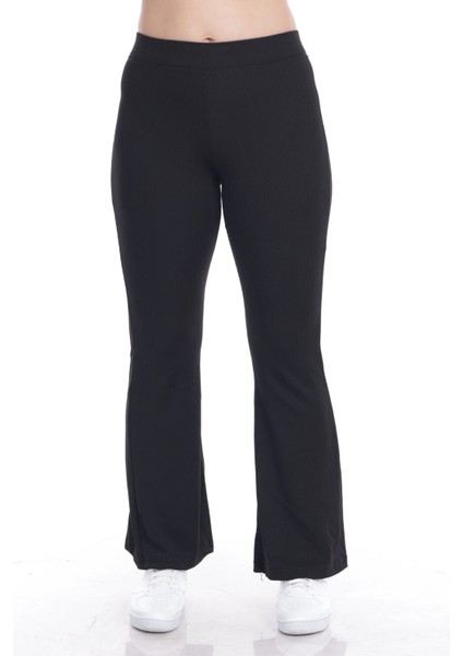 Kadın Siyah Toparlayıcı Ispanyol Paça Büyük Beden Tayt