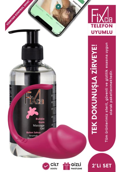 250 ml Balon Sakızı Aromalı Jel + Telefon Uyumlu 9 Modlu Giyilebilir Vibratör – Çiftlere Özel 2’li