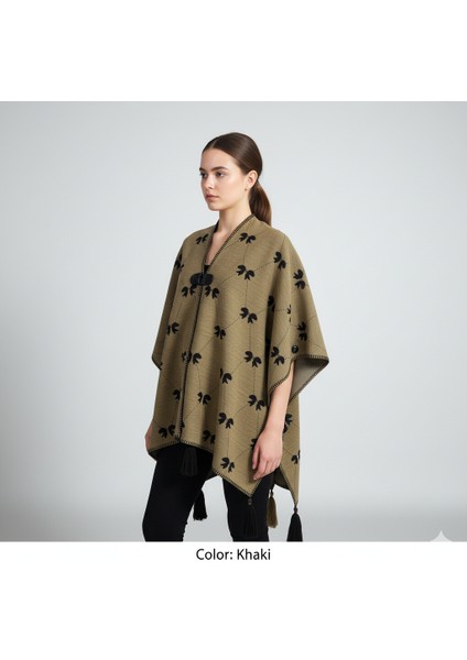 Akmoda Kalın Kışlık Triko Uzun Panço
