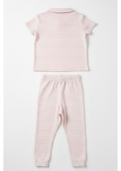 Kız Çocuk Pembe Çizgili Fitilli Kaşkorse Alt Üst Takım fırsatları
