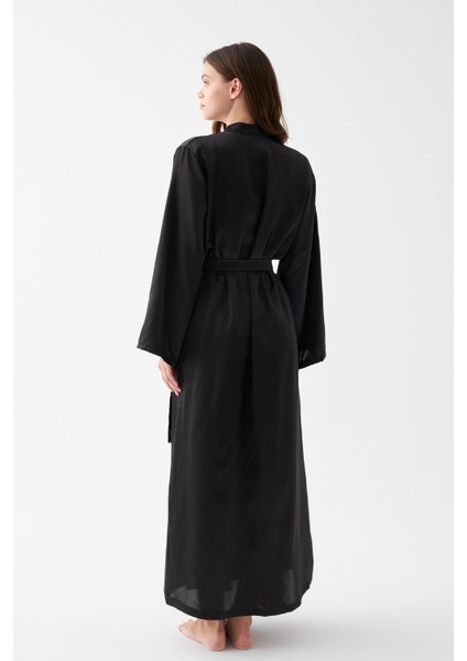 Kadın Uzun Siyah Saten Sabahlık indirimleri