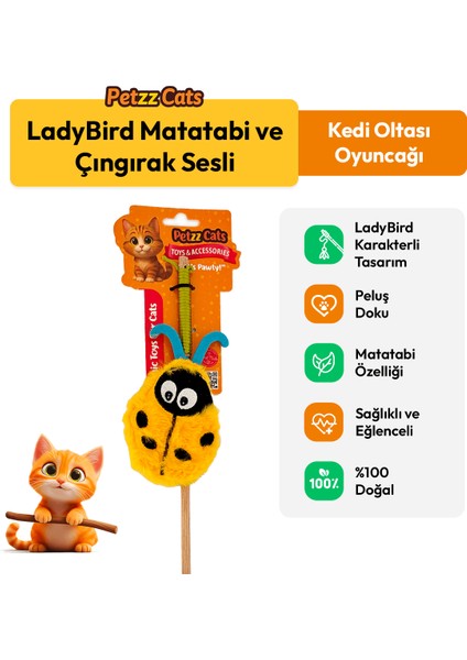 Petzzcats Ladybird Matatabi ve Çıngırak Sesli Kedi Oltası Oyuncağı Mavi/sarı 42 cm