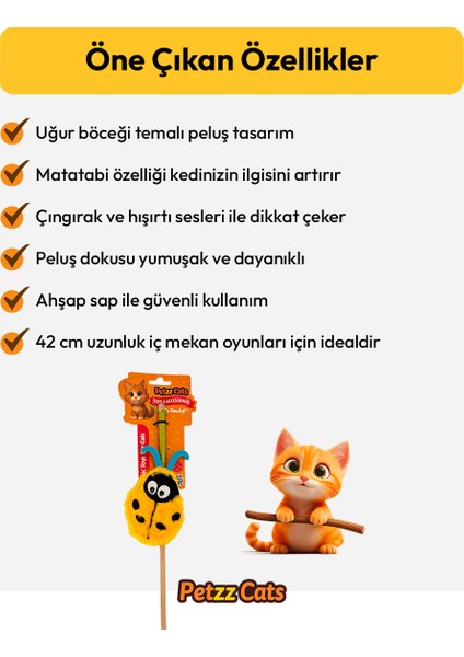 Petzzcats Ladybird Matatabi ve Çıngırak Sesli Kedi Oltası Oyuncağı Mavi/sarı 42 cm modelleri