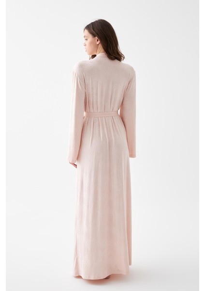 Kadın Uzun Pembe Penye Sabahlık