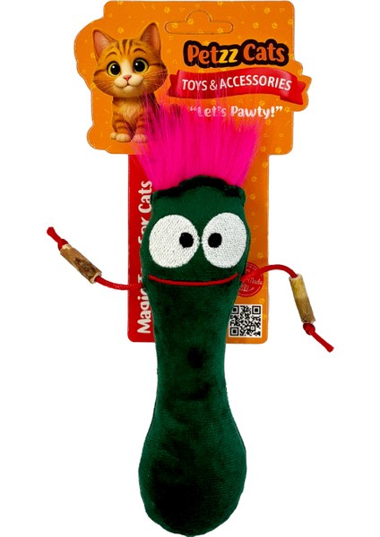 Petzzcats Pulpy Matatabi ve Çıngırak Sesli Peluş Kedi Oyuncağı Yeşil 16X8 cm
