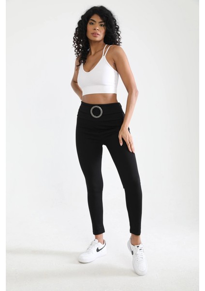 Kadın Siyah Beli Kemerli Toparlayıcı Büyük Beden Tayt indirimleri