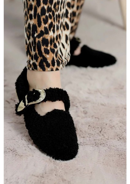 Kadın Tokalı Kışlık Babet Ev ve Dış Mekan Ayakkabısı - Siyah - 38 modelleri