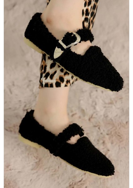 Kadın Tokalı Kışlık Babet Ev ve Dış Mekan Ayakkabısı - Siyah - 38 fırsatları