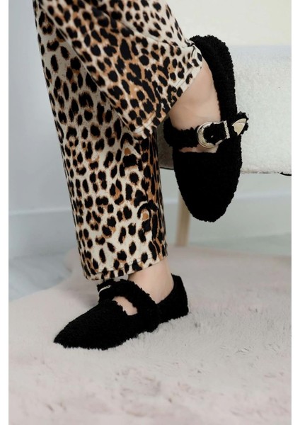 Kadın Tokalı Kışlık Babet Ev ve Dış Mekan Ayakkabısı - Siyah - 38 indirimleri