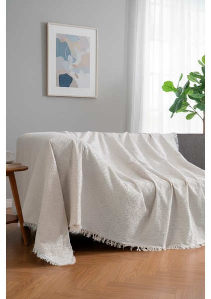Pamuklu Dokulu Koltuk Şalı 170X220 cm – Saçaklı Tv Battaniyesi & Dekoratif Koltuk Örtüsü