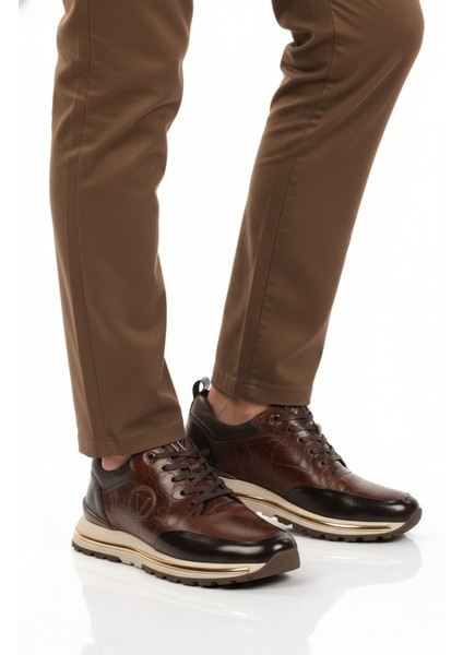 Kahve Hakiki Deri Bağcıklı Erkek Sneaker M112 M