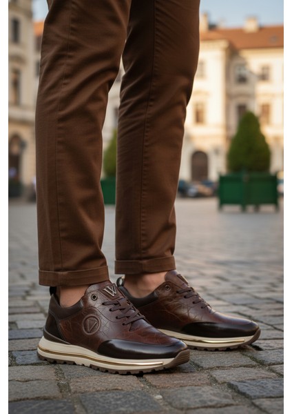 Kahve Hakiki Deri Bağcıklı Erkek Sneaker M112 M modelleri