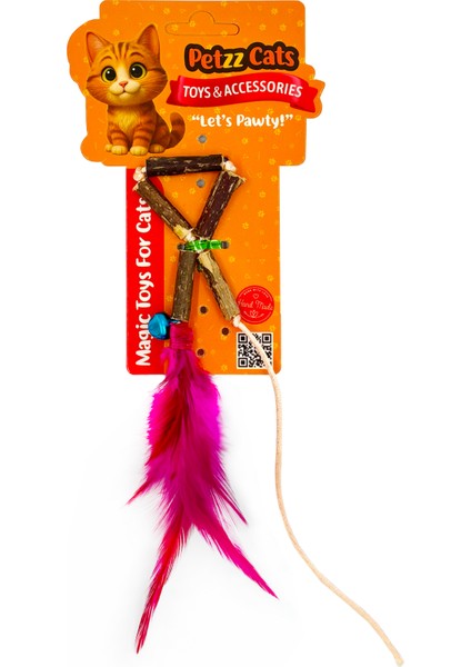 Petzzcats Stick Matatabi ve Çıngırak Sesli Peluş Kedi Oltası Oyuncağı Renkli 27X1 cm