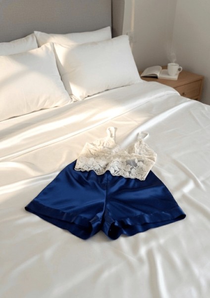 Askılı Dantel Büstiyerli Saten Şortlu Takım modelleri