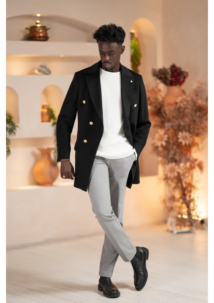 Italyan Yaka Yünlü Kruvaze Kaşe Kaban fiyatları