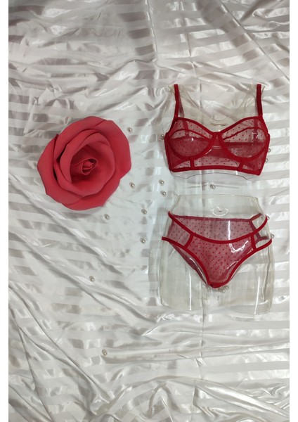 Kırmızı Glam Lace Balenli Sütyen Külot Takım String Ipli Dantel Nokta Detaylı Takım No Push Up fiyatları