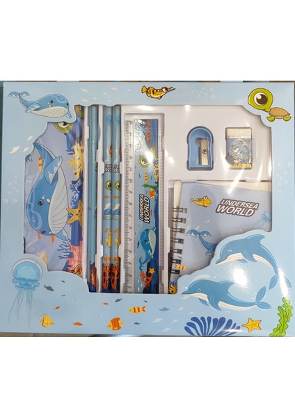 Kırtasiye Seti (Kurşun Kalem,metal Kalemlik.kalemtraş.silgi,not Defteri,cetvel) AD10010