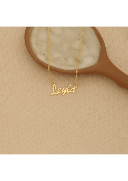 14 Ayar Altın Mikron Kaplamalı Kişiye Özel El Yazısı İsim Gümüş Kolye - CN00268