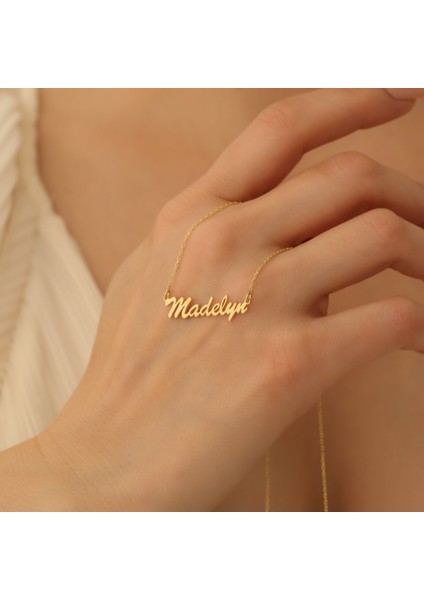 14 Ayar Altın Mikron Kaplamalı Kişiye Özel El Yazısı İsim Gümüş Kolye - CN00268