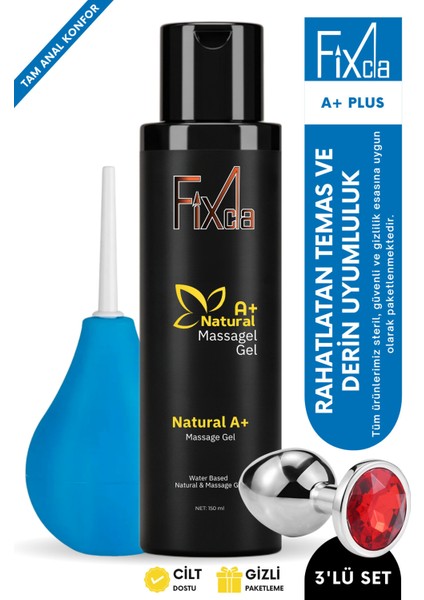 Anal Kayganlaştırıcı Jel 3’lü Set – A+ Natural 150 Ml, Lavman ve Metal Plug Hediyeli