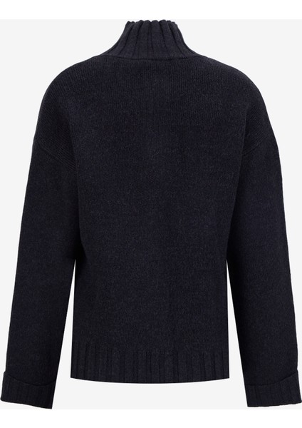 Fermuarlı Yaka Relaxed Düz Siyah Kazak Kadın M5WL-KZK1451 fiyatları