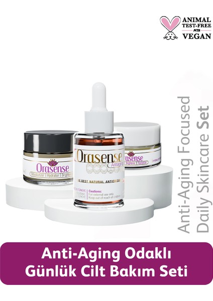 Yaşlanma Karşıtı Odaklı Günlük Cilt Bakım Seti - Ince Çizgi ve Kırışıklık Karşıtı Safran Özlü Vegan