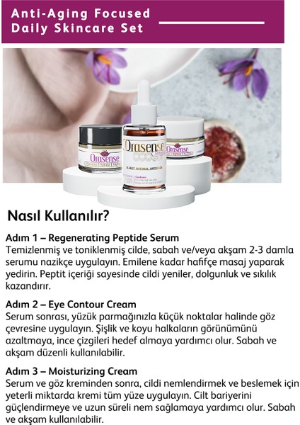 Yaşlanma Karşıtı Odaklı Günlük Cilt Bakım Seti - Ince Çizgi ve Kırışıklık Karşıtı Safran Özlü Vegan fiyatları