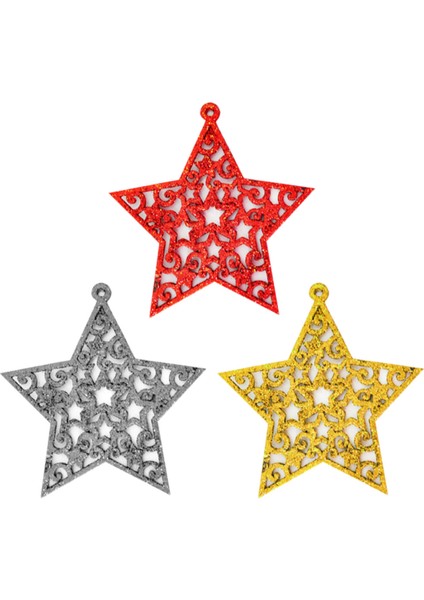 Yılbaşı Ağaç Süsü Simli 3lü 10 cm Yıldız