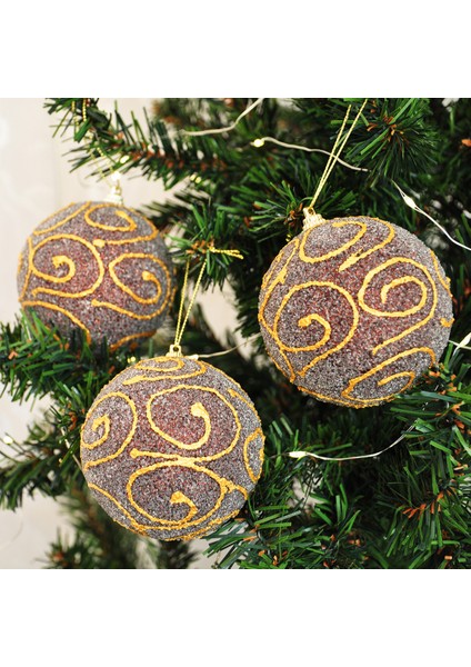 8 cm Kahverengi Desenli Lüks Ağaç Süsleme Topları 3lü fiyatları
