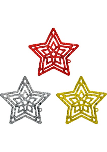Yılbaşı Ağaç Süsü Simli 3lü 10 cm Yıldız modelleri