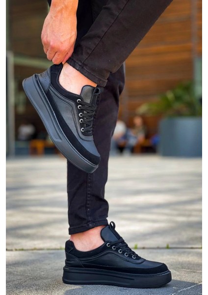 KB-006 Kuback Siyah Cilt Siyah Yüksek Taban Bağcıklı Günlük Erkek Ayakkabı modelleri