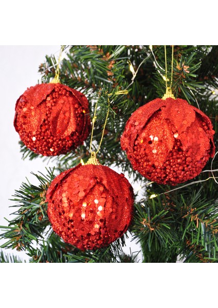 8cm Yılbaşı Ağaç Süsleme Topu 3lü Pvc Kutulo Kırmızı