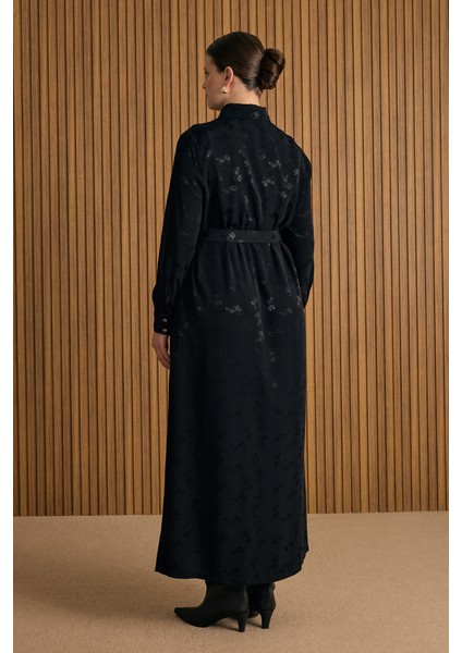 Çiçek Jakar Desenli Bağcıklı Viscon Elbise