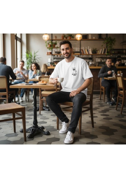 Drama-Free Zone – Oversize Unisex T-Shirt Beyaz %100 Pamuk