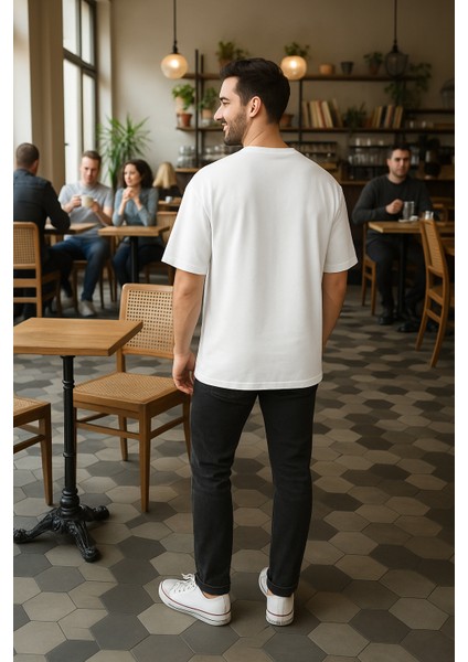 Drama-Free Zone – Oversize Unisex T-Shirt Beyaz %100 Pamuk fiyatları