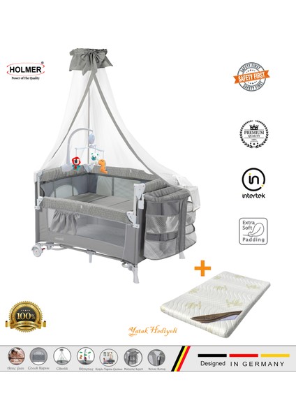 (Yatak Hediyeli) Coolstyle Maxi Cibinlikli Dönenceli Anne Yanı Park Yatak 70X110CM + Yatak