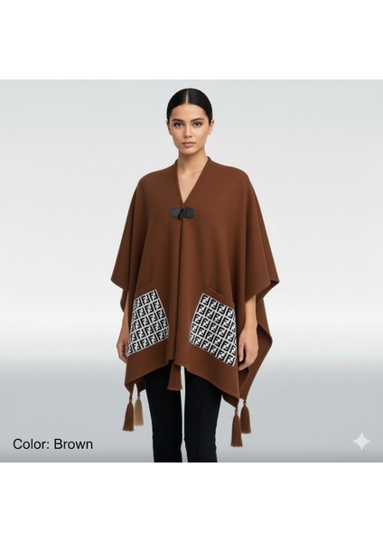 Akmoda Kalın Kışlık Triko Uzun Panço