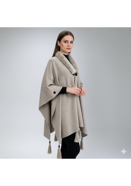 Akmoda Kalın Kışlık Triko Uzun Panço