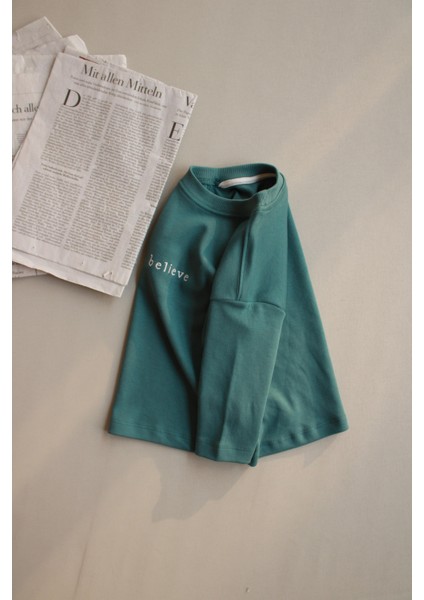 Yeşil Nakışlı Oversize Uzun Kollu T-Shirt indirimleri