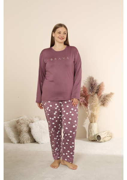 Sandy Soft Termal Kumaş Büyük Beden Kışlık Kadın Pijama Takımı 1300