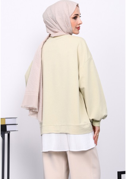 Olive Pilise Detaylı Bisiklet Yaka Sweatshirt fırsatları