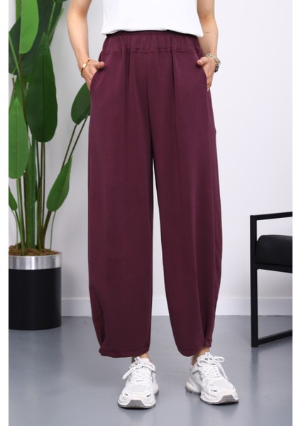 Mürdüm Bel Lastikli Cepli Pantolon