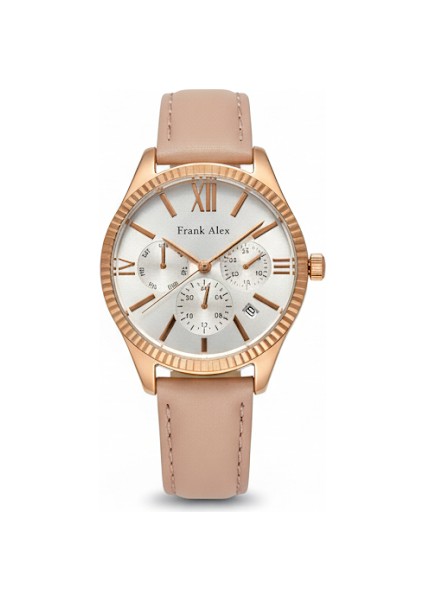 Kadın Kol Saati Altın Renk, Gümüş Kadran - Şık Deri Kordon, 2 Yıl Garantili