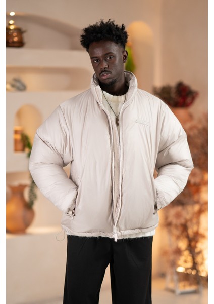 Oversize (Bol Kesim) Dik Yaka Fermuar Kapamalı Şişme Mont