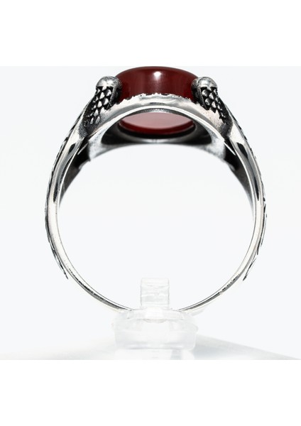 Kırmızı Akik Taşlı 925 Ayar Gümüş Erkek Yüzük – Desenli Tasarım fırsatları