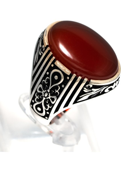 Kırmızı Akik Taşlı 925 Ayar Gümüş Erkek Yüzük – Zarif ve Asil Görünüm fırsatları