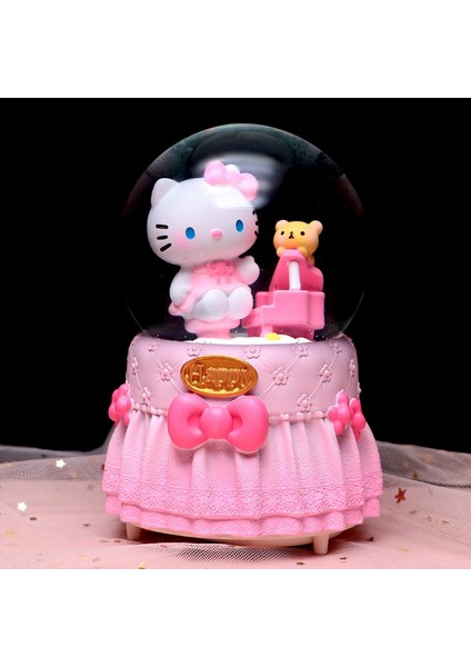 Hello Kitty Happy Temalı Orta Boy Işıklı Müzikli Kar Küresi