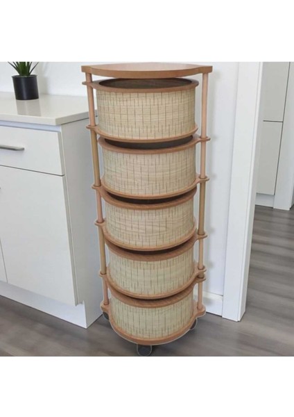 Ahşap Sebzelik 5 Katlı Tekerlekli Modern Tasarım Uv Baskı Naturel Mdf Akçalı fiyatları