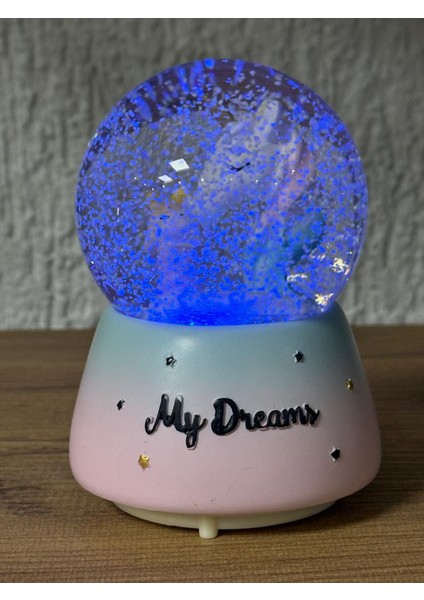 Unicorn ve Sevimli Kız Temalı Işıklı Müzikli Kar Püskürtmeli Orta Boy Pilli Kar Küresi modelleri