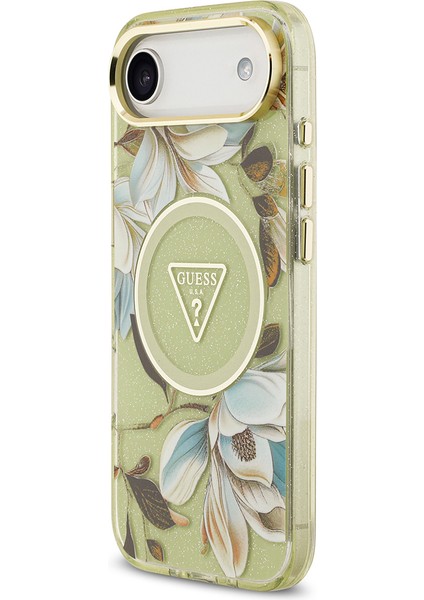 iPhone 17 Air Kılıf Guess Lisanslı M-Safeli Simli Çiçek Desenli Metal Kamera Çerçeveli Kapak Yeşil fiyatları